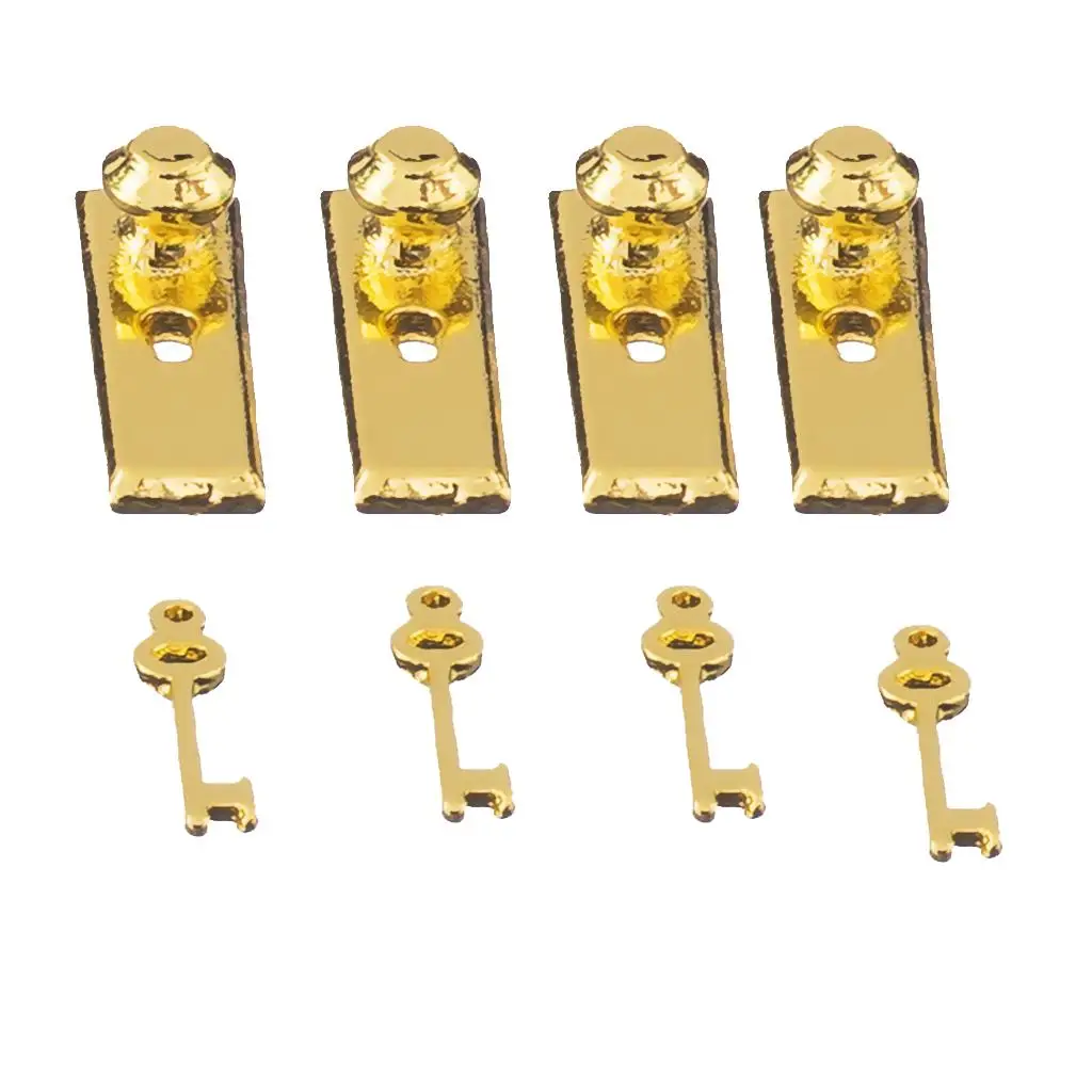 Set di 4 serrature per porte in miniatura per case delle bambole con chiavi 1:12