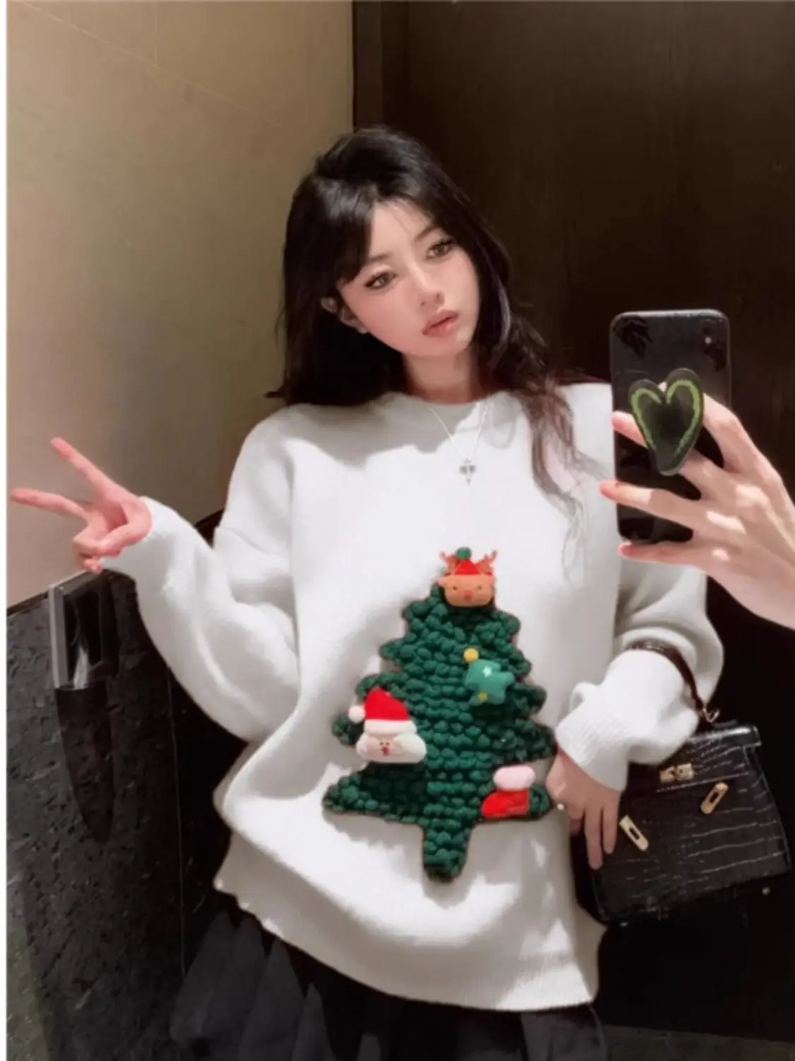 Speciale stijl, leeftijdverminderende zoete losse top voor Kerstmis Rode trui Gebreide trui