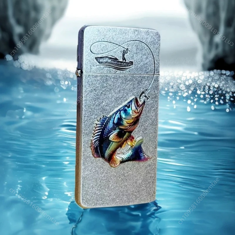 2026 ZORRO ZC5 ultra-thin fishing themed fuel lighter, unique craftsmanship windproof lighter, cigarette accessories, men's gift