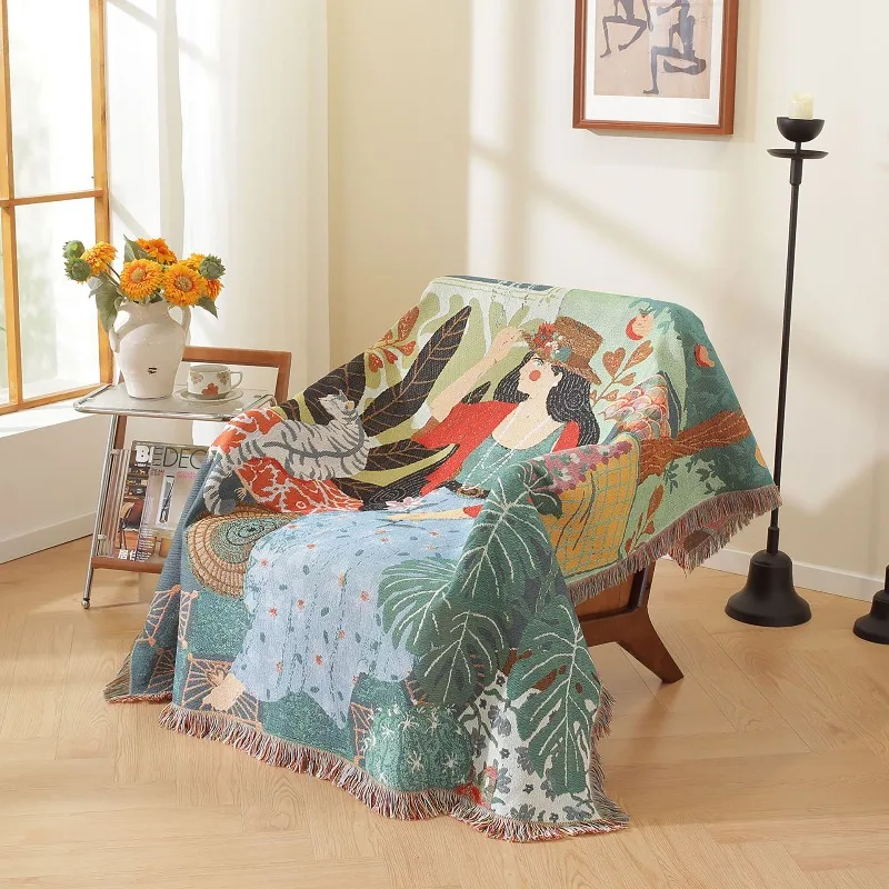 Afternoon Vibe Sofa Throw Lightweight Couch Cover Breathable Camping Blanket Decorative Wall Tapestry