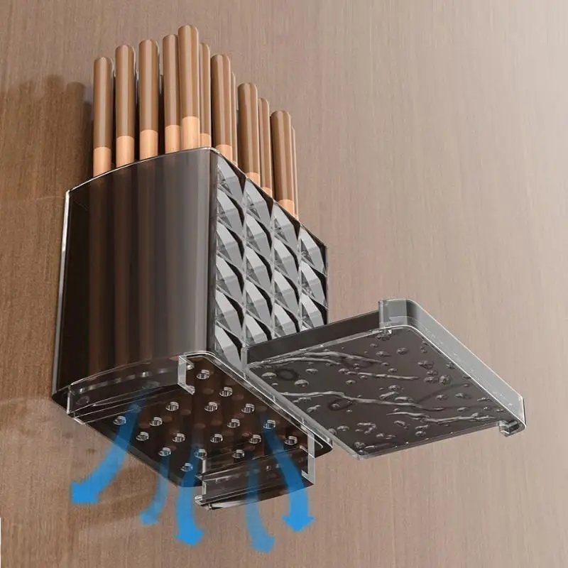 Hot Wall Mounted Chopstick Storage Box No-Drill Large Capacity Chopstick Holder Detachable With Drain Rack Cutlery Drying Basket