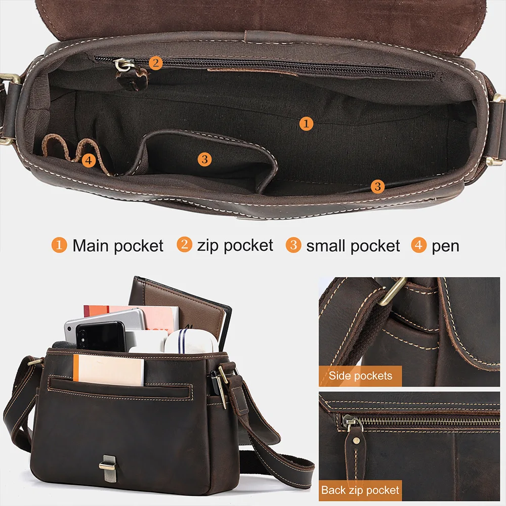 Men\'s Genuine Leather Crossbody Bag Vertical Trendy Multifunctional Shoulder Bag Briefcase Casual Travel Messenger Bag Male