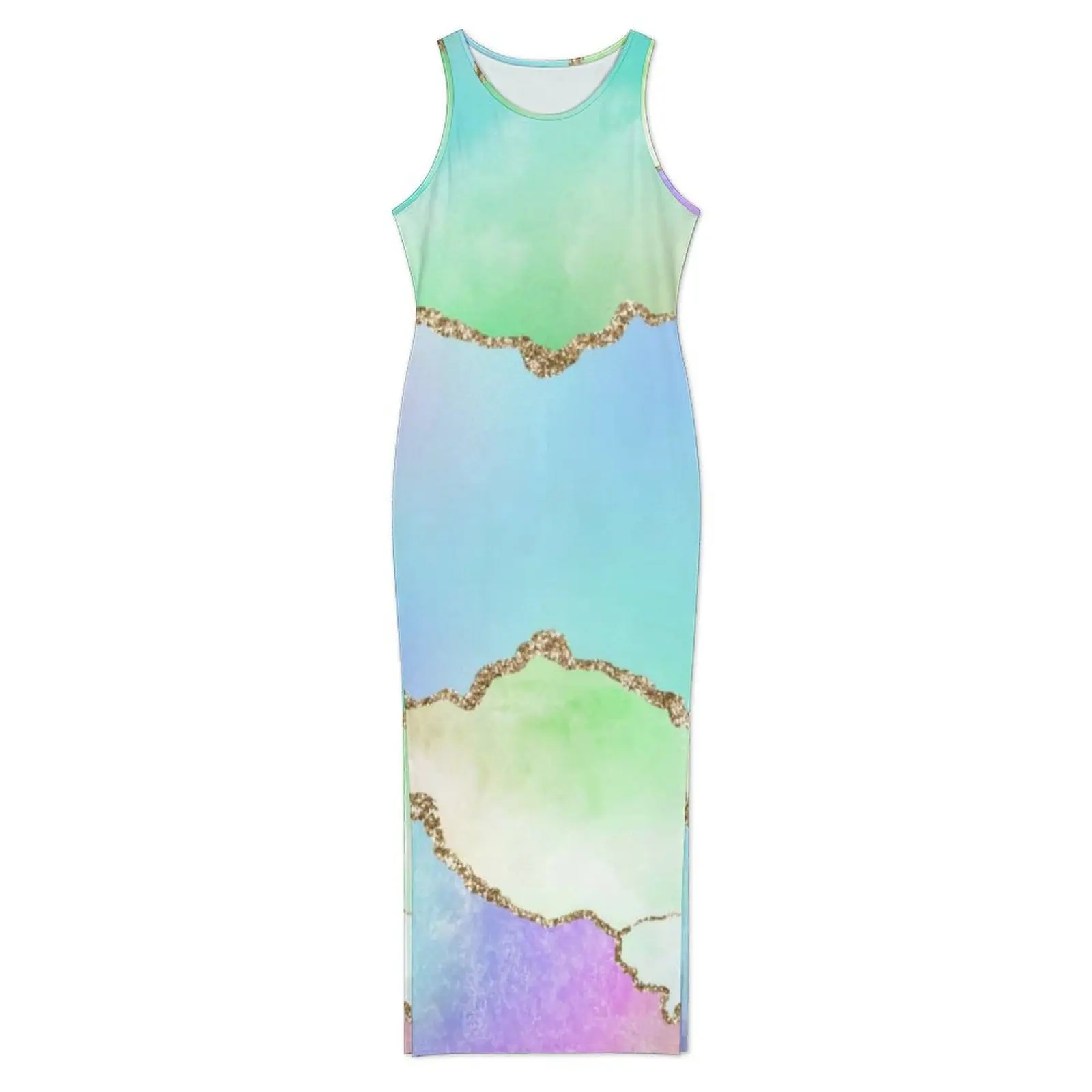 Metallic Texture Dress Sleeveless Ombre Marble Print Modern Maxi Dresses Summer Aesthetic Custom Bodycon Dress Large Size