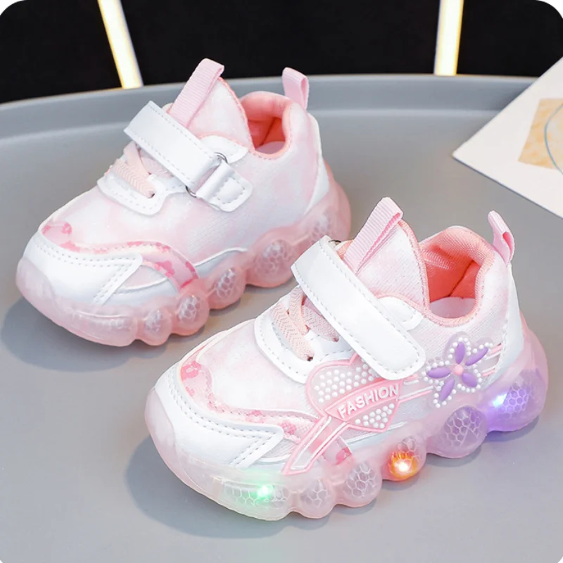 Disney Pink Elsa Prinses Baby Meisjes Sneaker Cartoon Mode Kinderschoenen Herfst Kids Led Verlichting Sport Sneakers