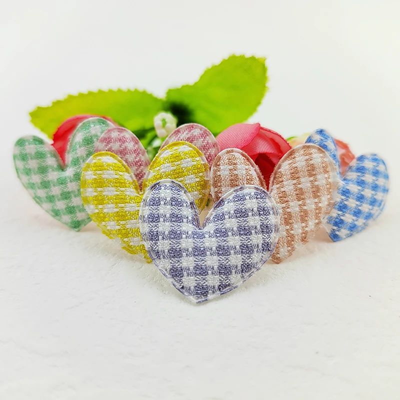 

100Pcs 2.8CM Padded Gingham Heart Patches Appliques for Clothes Hat Sewing Supplies DIY Headwear Hair Bow Decor