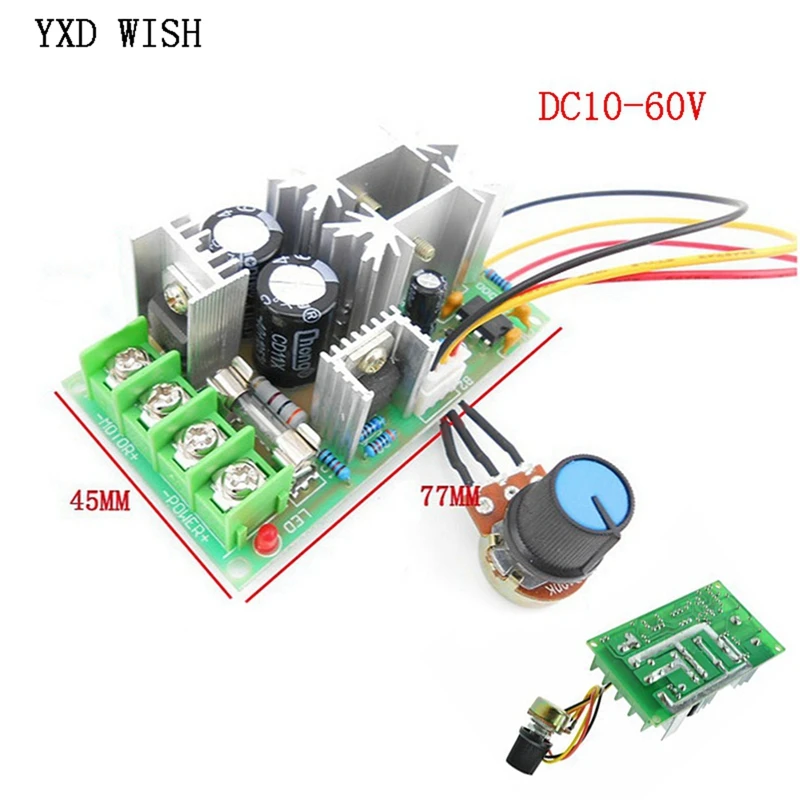 TTKK-controlador de velocidad del Motor, dispositivo con interruptor de perilla de potenciómetro, 2X 20A PWM DC, 12V, 24V, 36V, 48V