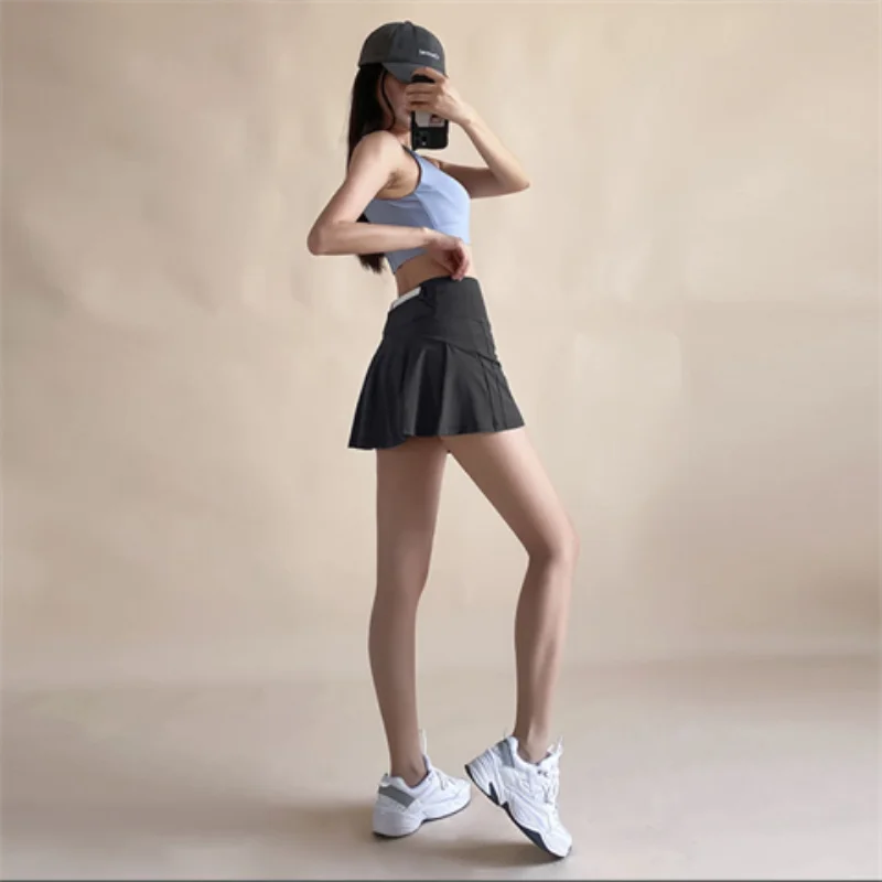 Women Short Skirt Tennis Yoga Sportswear Running Training Shorts Summer Gym Fitness High Waist Skirt Pocket Bottoms Outdoor New