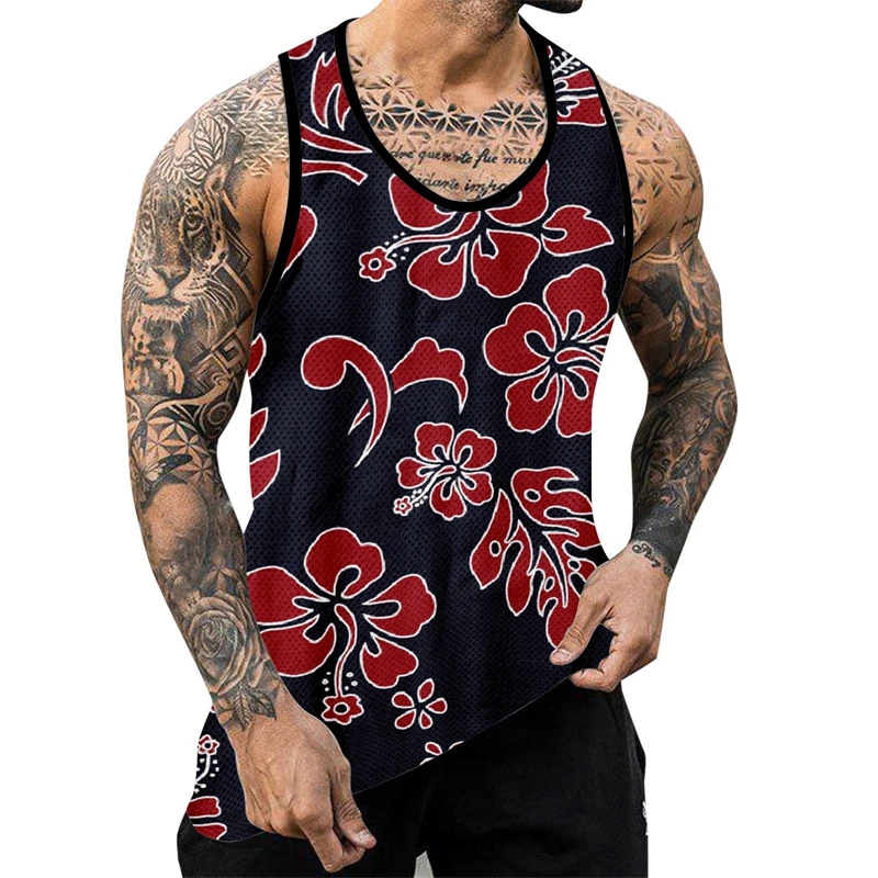 Flowers Graphic Tanks Tops Sleeveless 3D Animal Printed Men\'s Vest Summer Basketball O-Neck Street Man Gym Tanks Big Size 6Xl