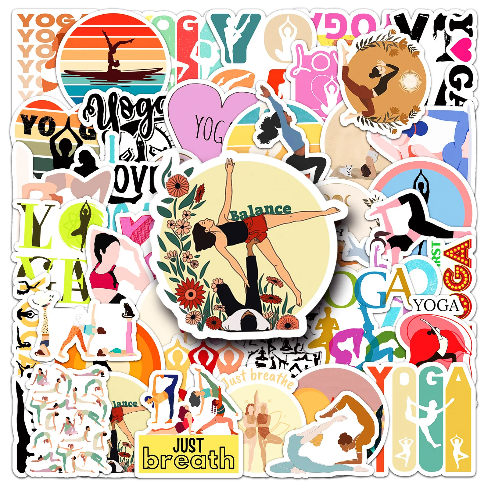 10/30/50PCS New Fitness Exercise Art Healthy Yoga Sticker DIY Phone Laptop Luggage Skateboard Graffiti Decals Fun for Kid Toy