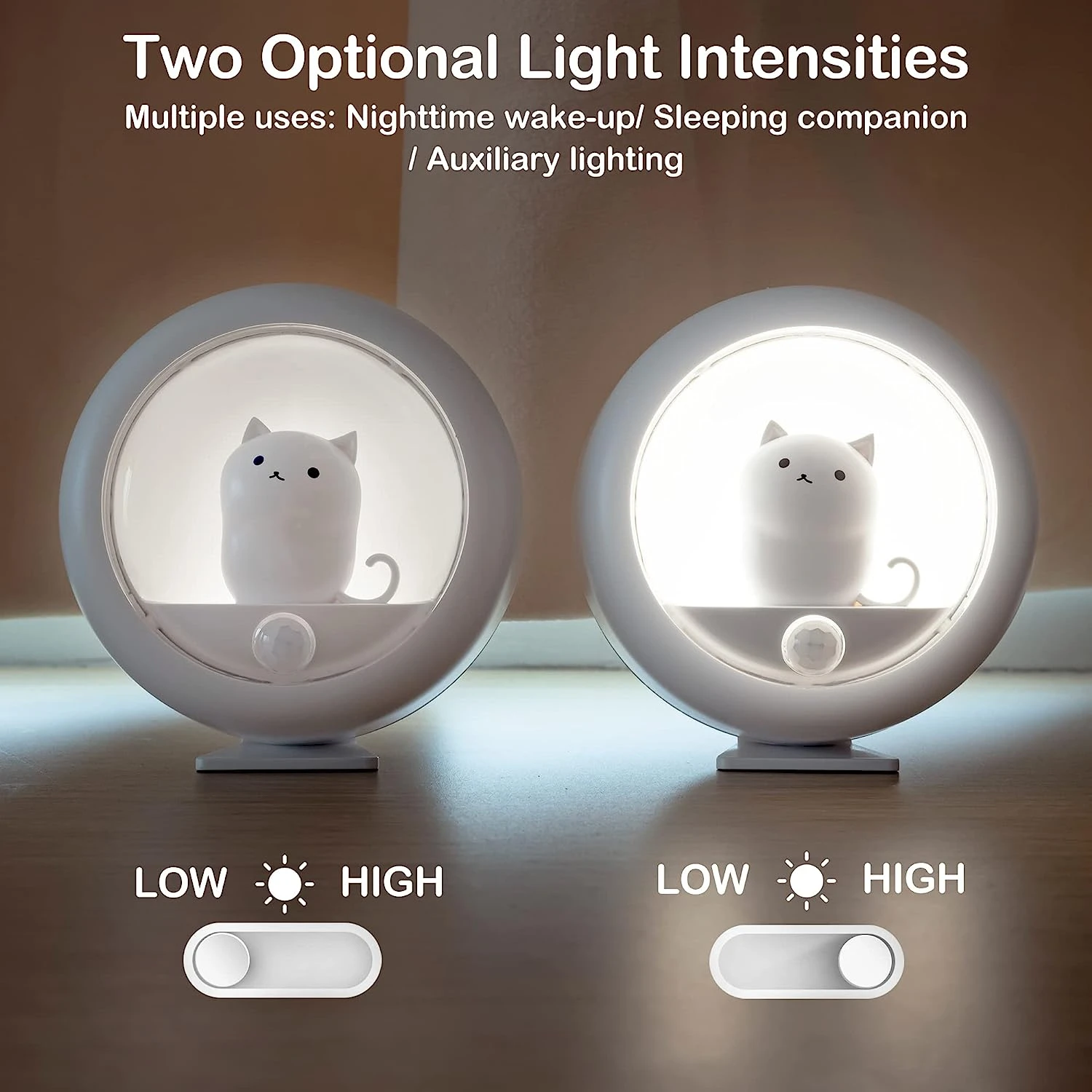 Convenient and adorable Soft Cordless LED Cat Motion Sensor Night Light - Stick-Anywhere Wall Lights for Bedroom, Hallway, and C