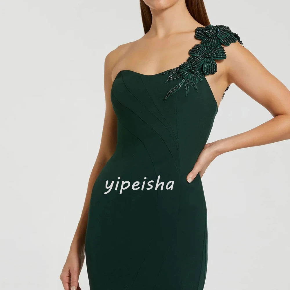 Personalizado moda clássico jérsei artesanal flor lantejoulas sereia vestidos longos de um ombro sob medida vestidos de ocasião formal