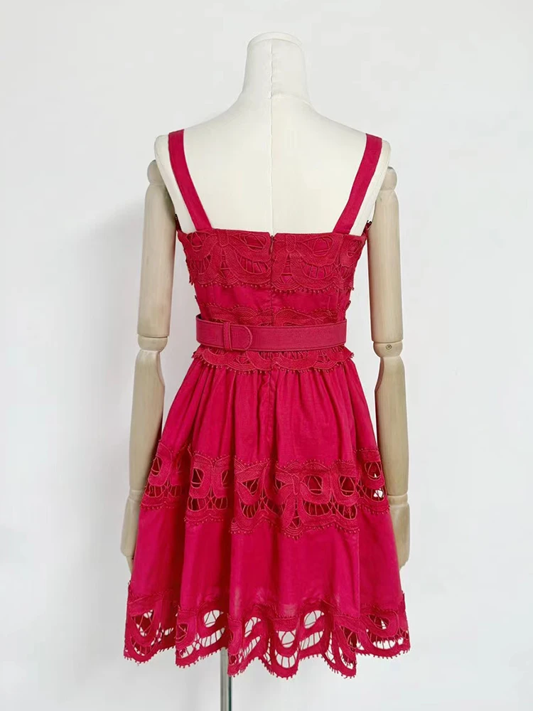 Applicazione da donna estate 2025, ritaglio, allacciatura, vita stretta, abito allacciato, abito gonfio a trapezio ampio e alla moda a vita alta