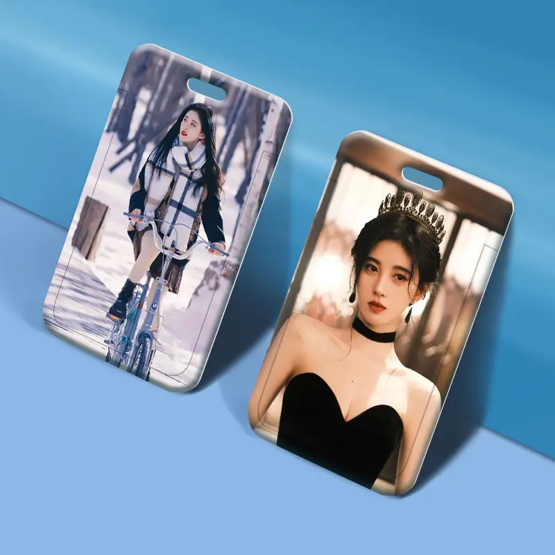 Ju Jingyi card holder plastic sliding cover work card holder student card cover