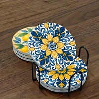 Botanical Breeze Coaster Set of 6 - Delicate Wooden Floral Patterns for Tea & Coffee, Charming Gift for Parents & Hostesses