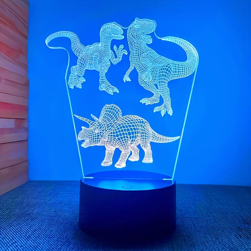 Luz nocturna de dinosaurio 3D creativa, botón táctil USB con lámpara de escritorio, ilumina tu habitación, lámparas de noche 3D, luz de decoración de ilusión Visual