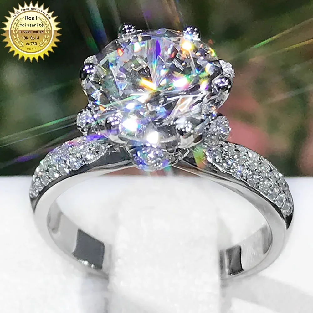 6 7 8 9 10 Carat 18K White gold Au750 DVVS1 color Round Moissanite Diamond Ring Bridal Crown Trendy