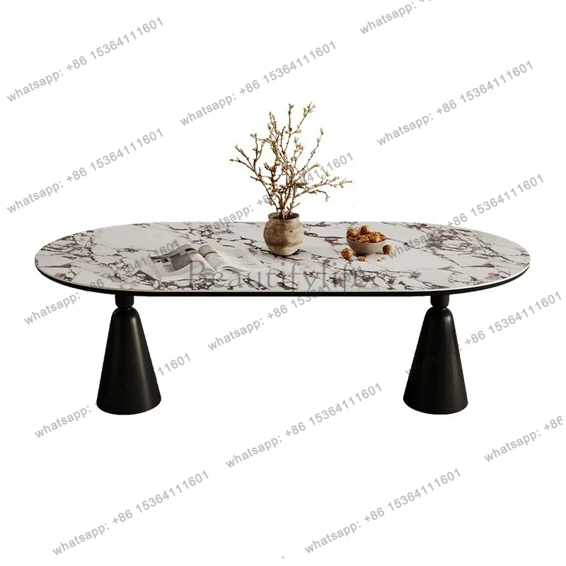 

French retro dining table rock slab oval household small apartment designer creative eating table
