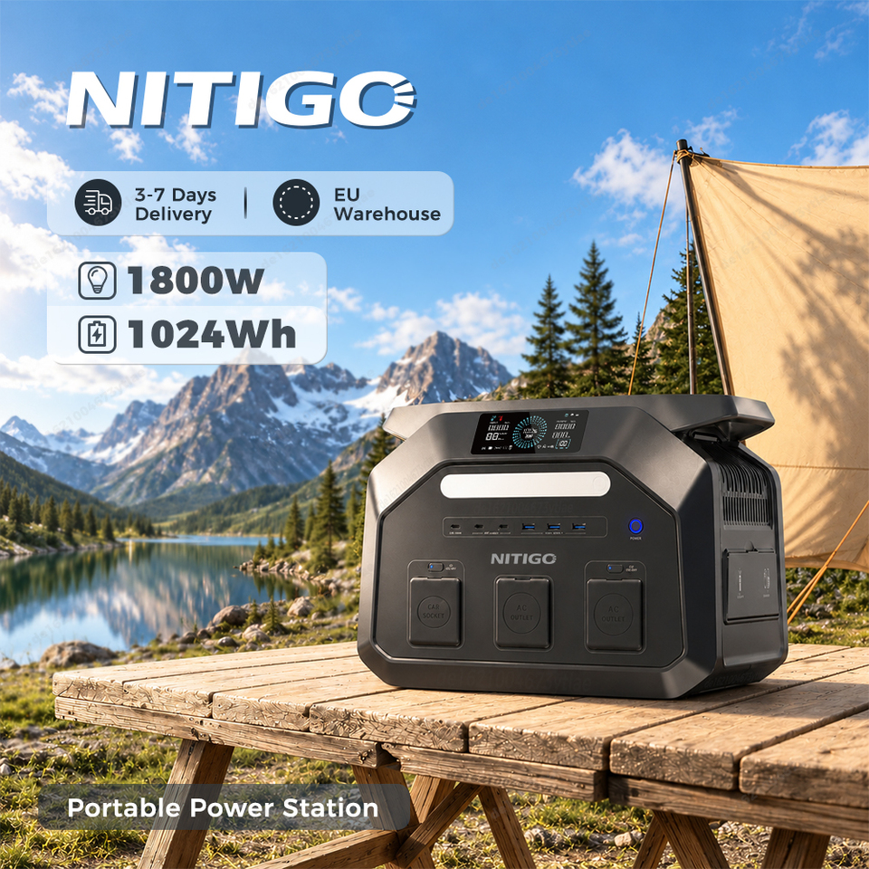 NITIGO 1800W Portable Power Station 1024Wh Lifepo4 Battery Solar Generator 11 Output Ports 220V 3600W Peak Power Bank for Home Backup Outdoor Camping RV Emergency Mobile Power 4000+ Lifecycles