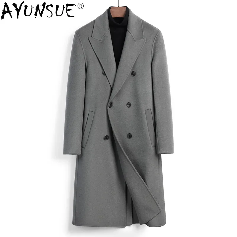 

AYUNSUE 100% Wool Coats for Men Autumn Winter Double-sided Woolen Jacket Mid-length Male Trench Coat Suit Collar Jackets Casacos