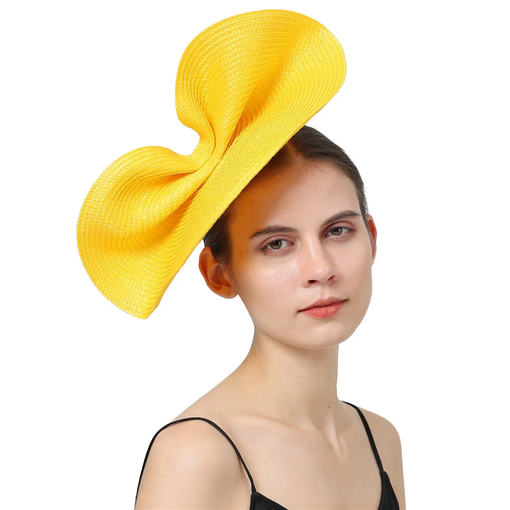 

Yellow Millinery Cocktail Event Fascinator Hat Imitation Linen Derby Hair Accessories Elegant Women Bowknot Nice Flower Headband