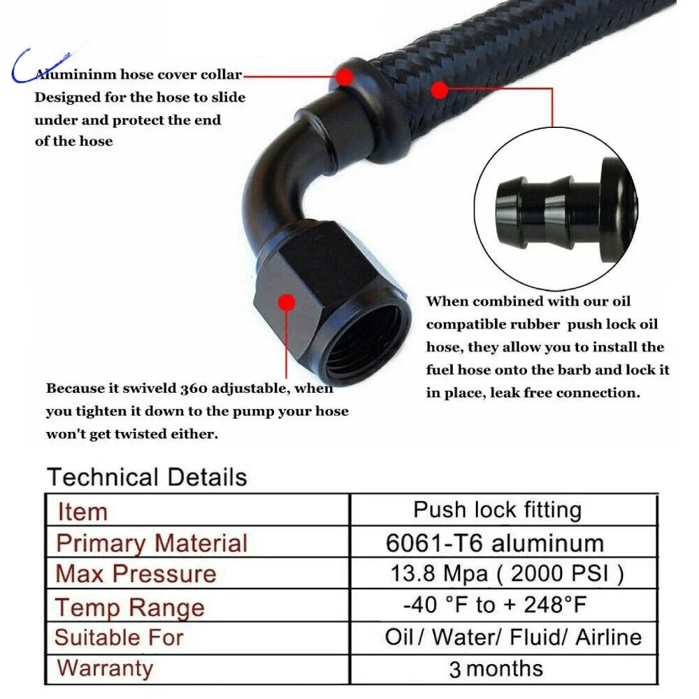 ACCS028 2 pz di Alta Qualità AN4 AN6 AN8 AN10 AN12 Alluminio 90 Gradi Push Lock Tubo Carburante Raccordi Estremità Kit Adattatore Nero TF-1002