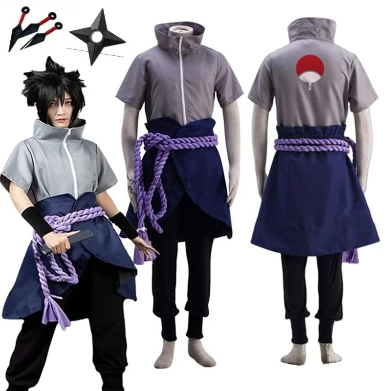 

2025 Anime Uchihaa Sasuke Cosplay Costume Top Pants Uniform Wig Prop Suit for Men Halloween Comic Party Role Play Outfits