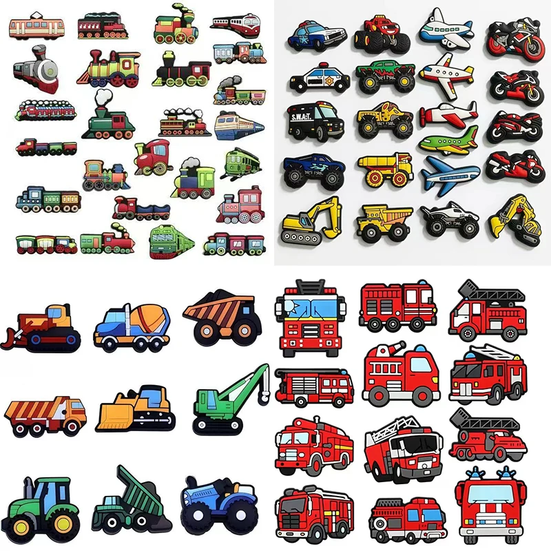 9-25Pcs Transport Vehicle PVC Shoe Charms Cartoon Car Airplane Motorcycle Clog Decor DIY Shoe Accessories for Boys Gift