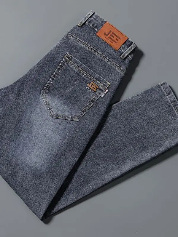 

Мужские повседневные эластичные джинсовые джинсы с подкладкой Thiened Fce, свободные брюки прямого кроя, рабочие брюки, износостойкие на осень-зиму