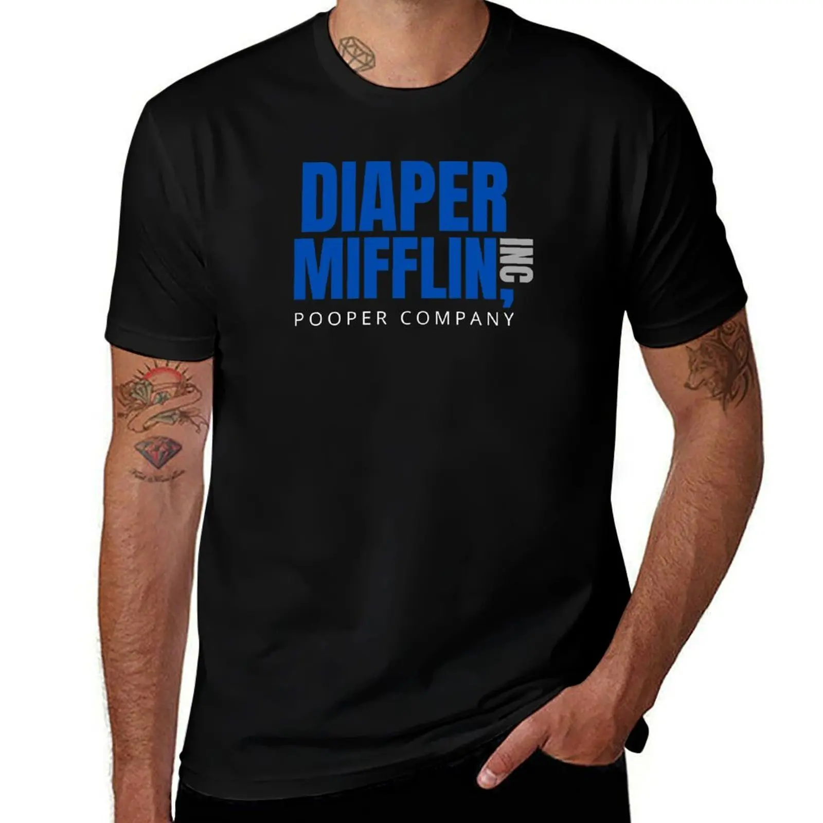 DIAPER MIFFLIN POOPER COMPANY - THE OFFICE PARODY DESIGN - BLUE TEXT T-Shirt Thanksgiving Day Tee Top
