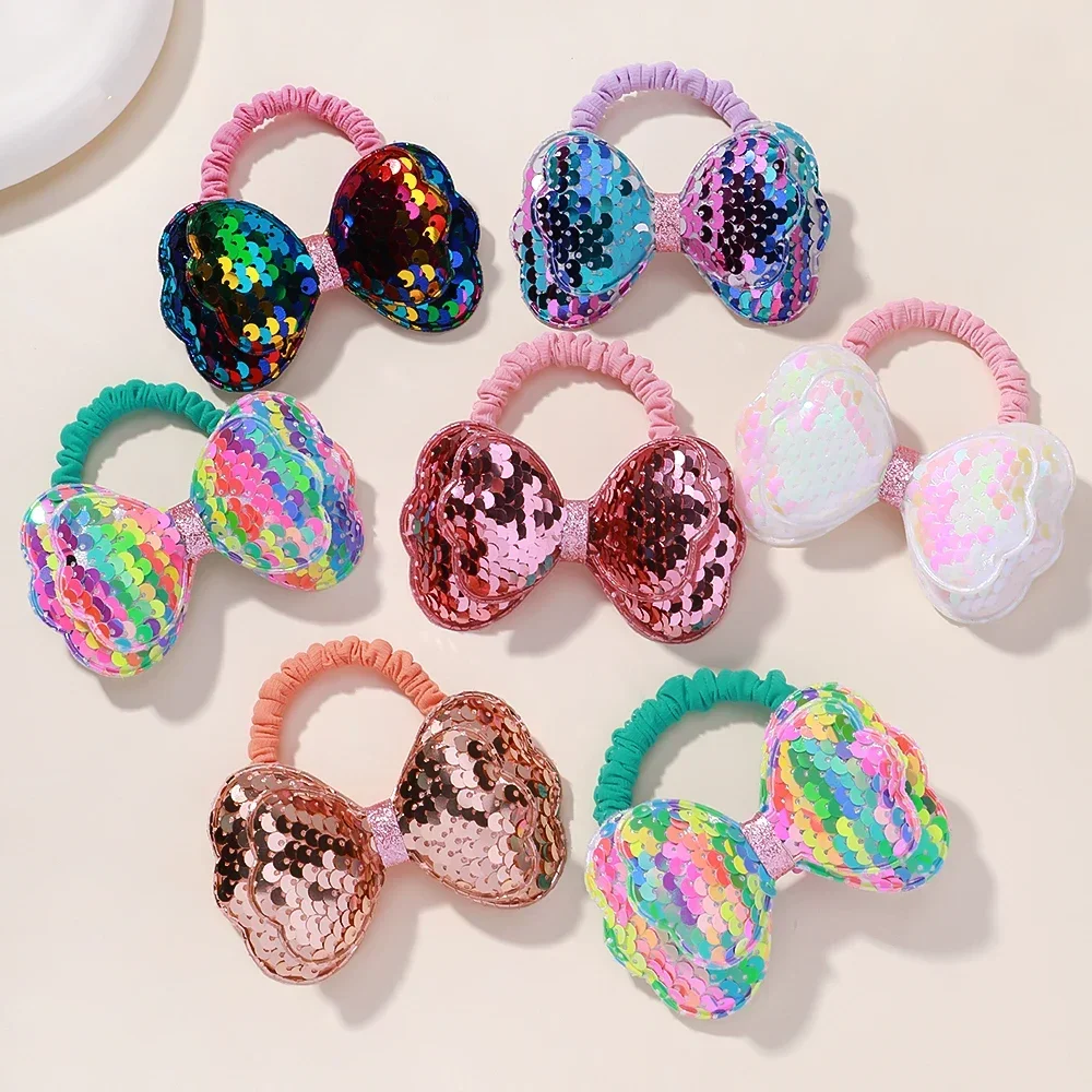 

2Pcs/lot Girls Kids Bows Flower Ponytail Elastic Hair Bands Children Hair Ties Cartoon Hair Accessories Baby Headwear Wholesale