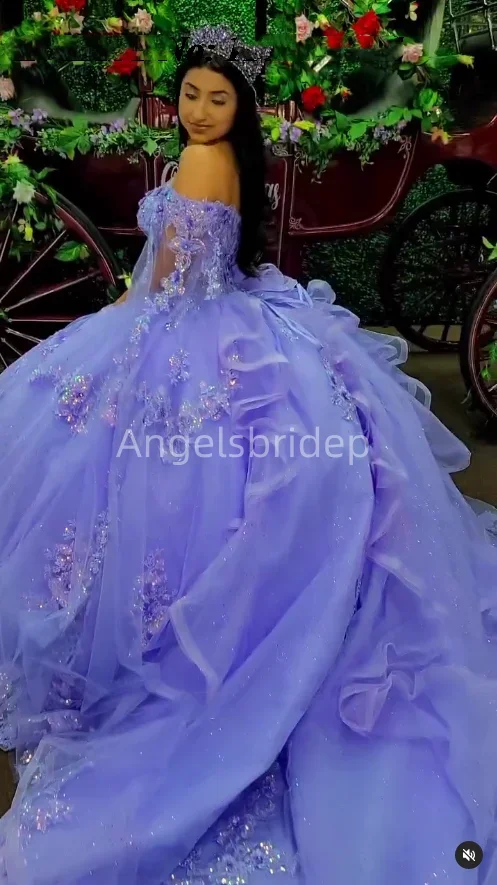 Angelsbridep personalizado 2025 vestido De baile De lavanda Vestidos De quinceañera apliques brillantes vestido De fiesta De noche escalonado Vestidos De fiesta