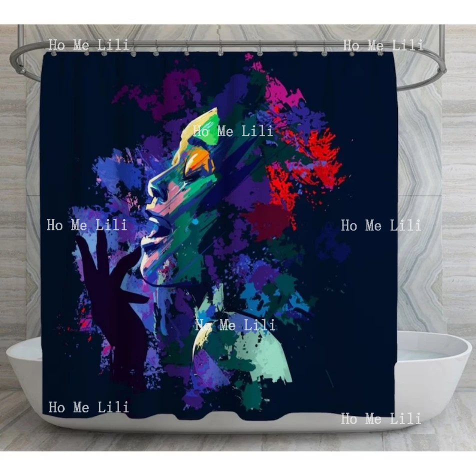 Woman Shower Curtains Side Profile Of A Girl Shower Curtain Blue And Green Shower Curtains Jazz Singer Artwork