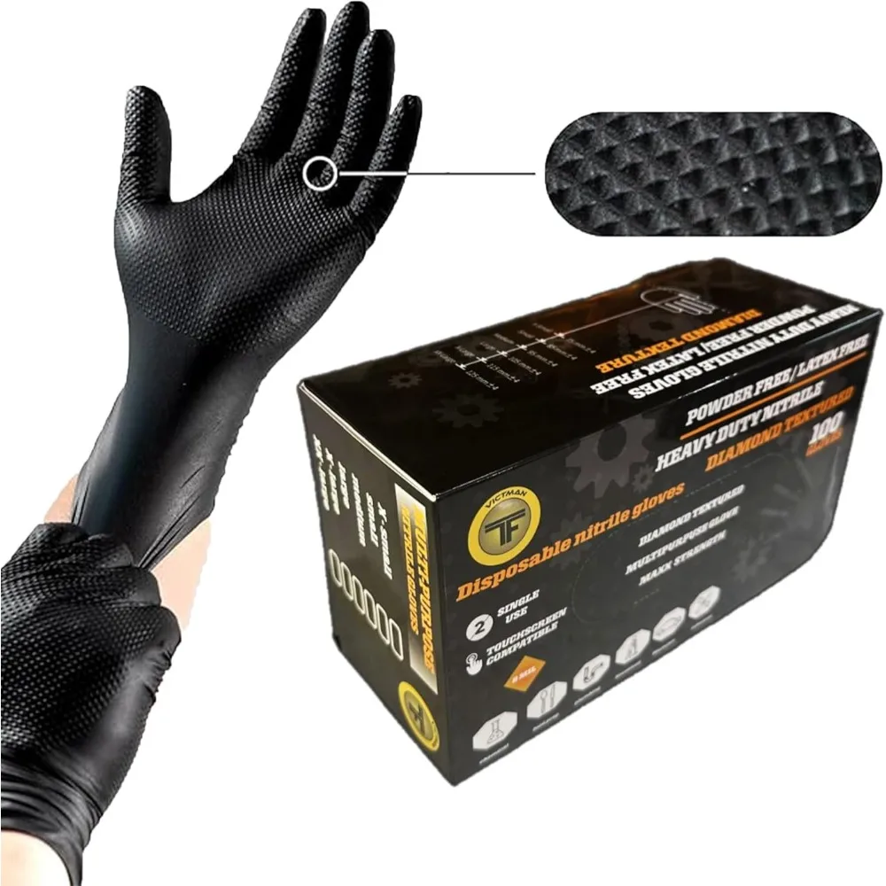 100pcs Disposable Black Nitrile Gloves Latex Free Waterproof Durable Suitable for Kitchen Food Processing Beauty SalonFamily
