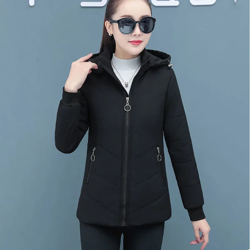 새로운 여성용 벨벳 코튼 재킷 겨울 따뜻한 후드 파카 오버코트 여성 패딩 재킷 캐주얼 다운 코튼 재킷 5XL