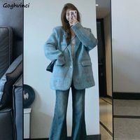 Blazers Women Retro Panelled Plaid Ins Woolen Autumn Winter Loose Fit Office Lady Temper Outwear Korean Fashion All-match Chic