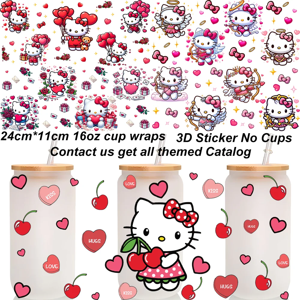 Cute Cartoon Kitty Cat Pattern 16oz UV DTF Cup Wrap Libbey Cup DIY Girl Gift Glass Cup Wraps JP Anime Icon 3D Transfers Sticker