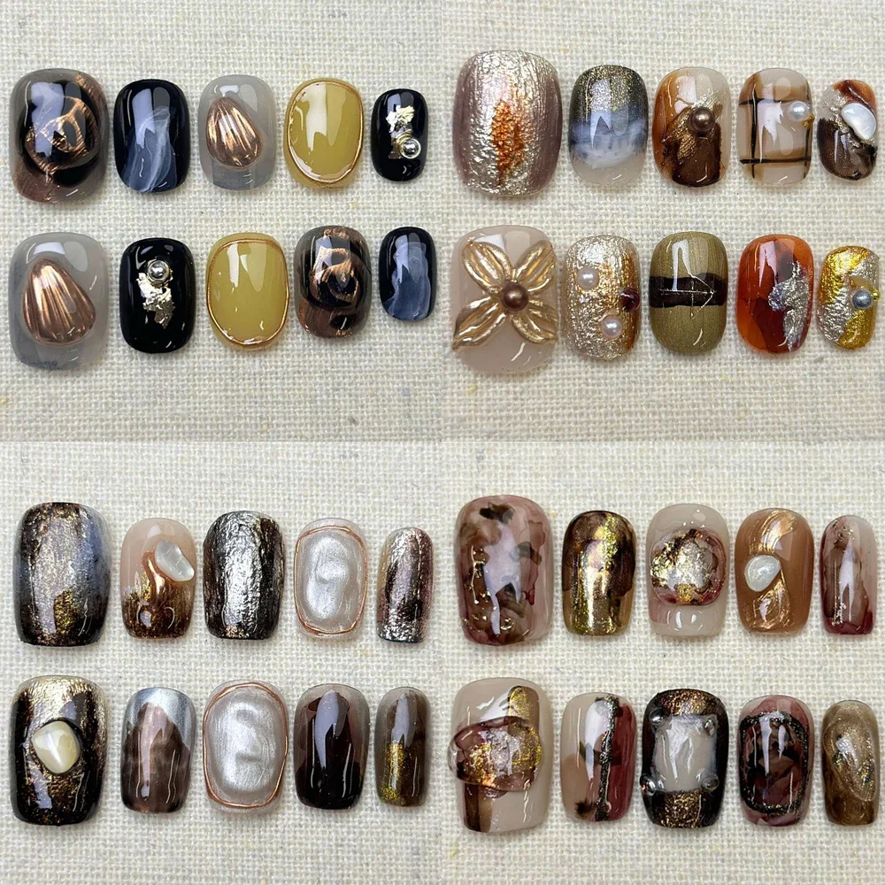 

10Pcs Light Luxury High Quality Handmade Press On Nails Magic Mirror Powder Gradients Short Square Oval Wearable False Nail