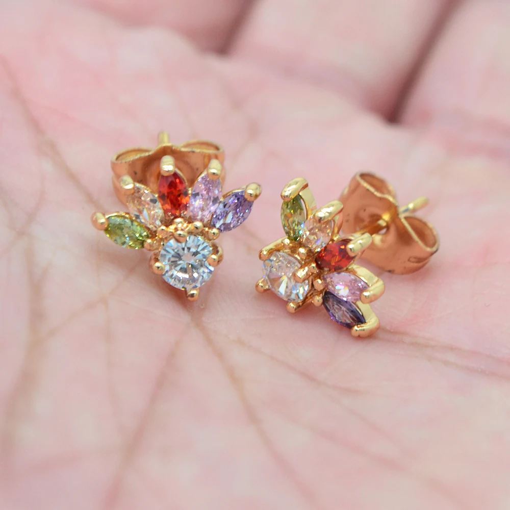 Fashion Gold Color Multicolor Zircon CZ Tail Stud Earrings for Women