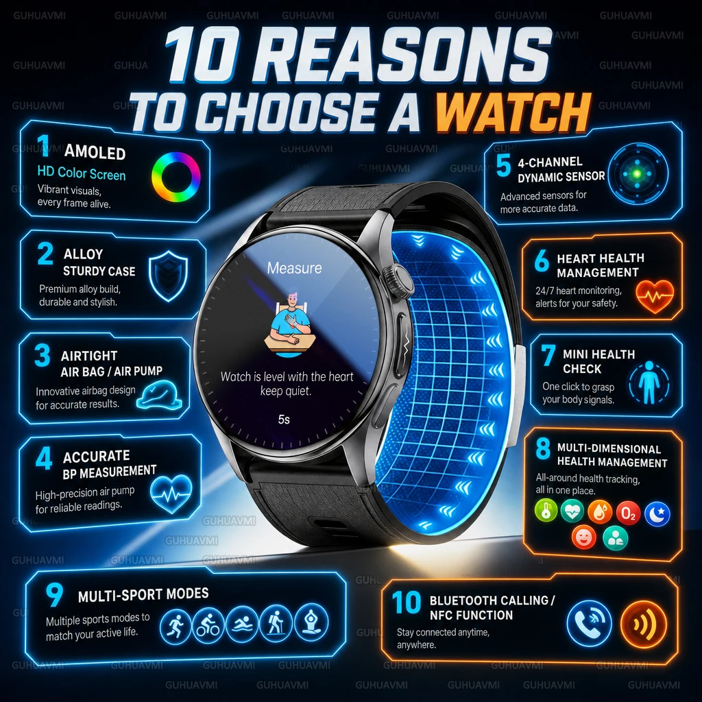 

2026 New Air Pump Airbag Smart Watch High Precision Dynamic Blood Pressure Monitor ECG Heart Rate Health Smart watch For Adult