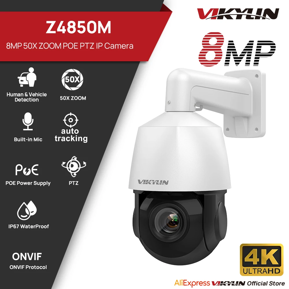 Vikylin 4K 8MP PTZ 32X Zoom 100M IR Night Vision IP Camera Human Auto Tracking MD2.0 Security Surveillance Camera So-ny Sensor