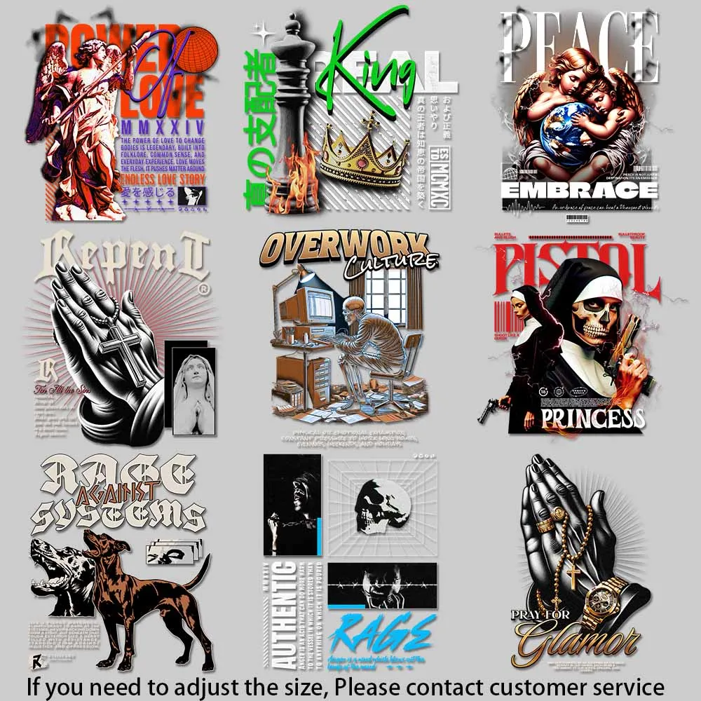 High-Quality Iron On Transfers For Fabric Dark Art Money Power Tribal Warlord Punk Rebellious Style DIY Craft