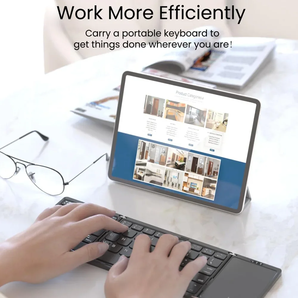 

Настольная складная Bluetooth-клавиатура с сенсорной панелью для IOS Android Windows Office Mini Bluetooth-совместимая клавиатура с кронштейном для телефона
