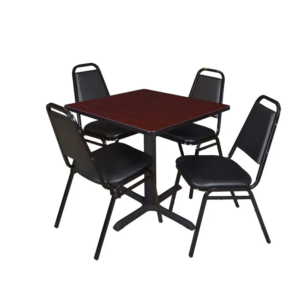 

Pillar Small 30 in. Square XBase Breakroom Table Mahogany amp 4 Restaurant Stack Chairs Black