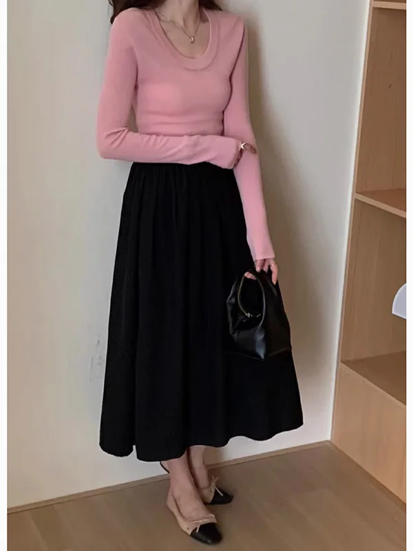 

Olive een U-Ne Slim Fit Base irt Women's Long Sve Knitted Top Faionable Versatile Inner Wear Autumn New Arrival