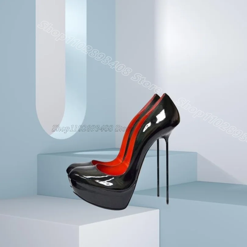 

Черные туфли-лодочки на шпильке с металлическим каблуком, туфли-лодочки без шнуровки на однотонной платформе в британском стиле для женщин, вечерние туфли-лодочки 2025 Zapatos Para Mujere