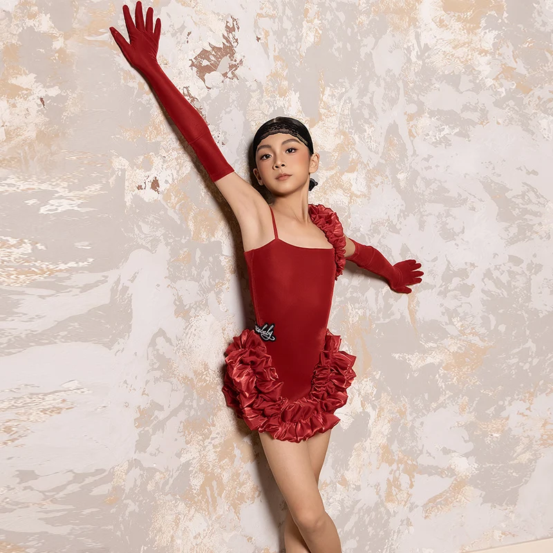 Latin Kleding Meisjes Rode Dansvoorstelling Jurk Mouwloze Dans Oefenjurk Rode Latin Show Outfit Trainingskleding 2396