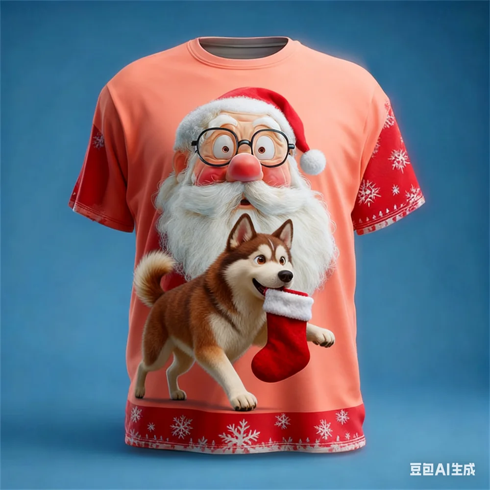 عيد الميلاد تي شيرت رجالي سانتا كلوز نمط طباعة الرجال النساء الجولة الرقبة تي شيرت عيد الميلاد الجرافيك تي شيرت جديد في بلايز و تيز