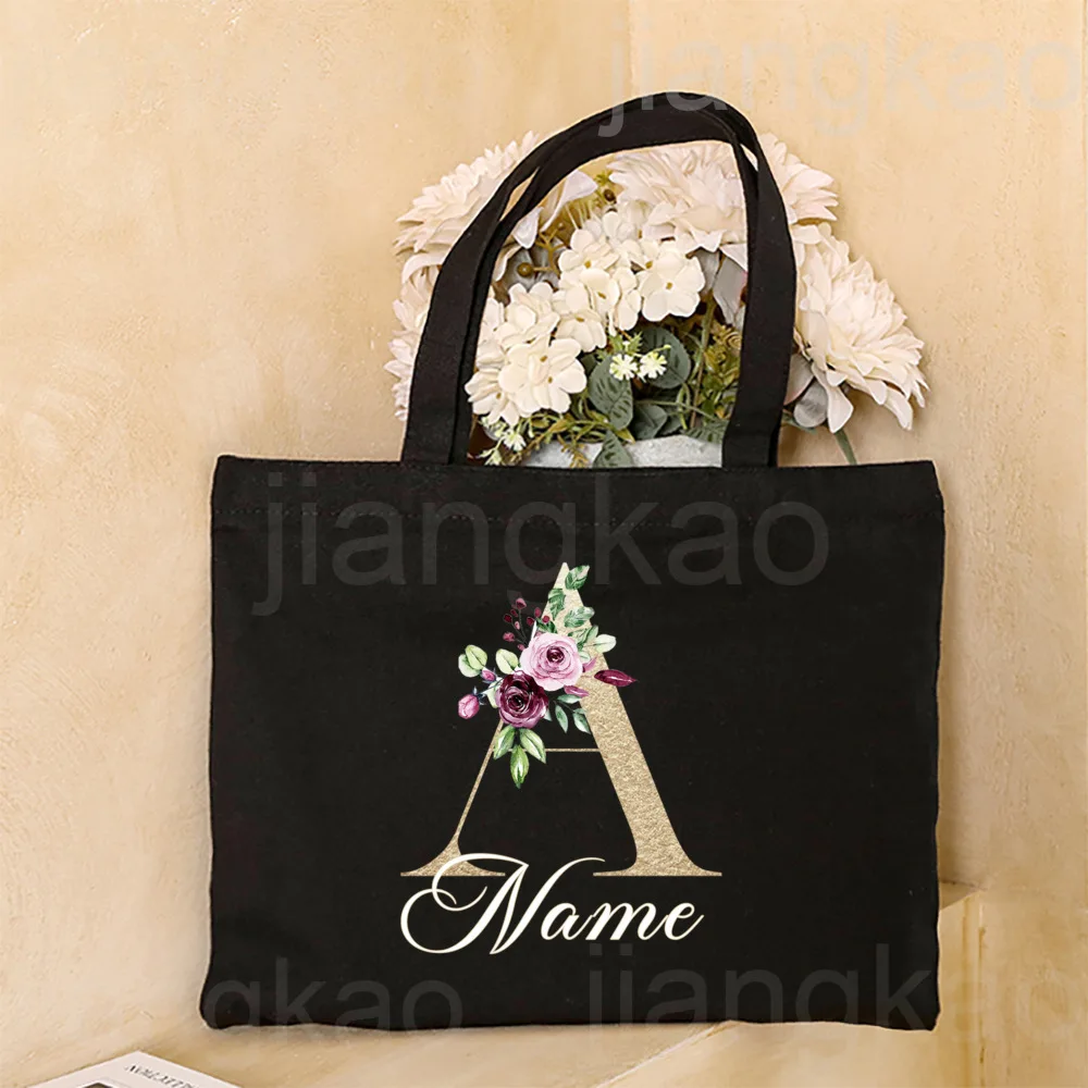 Personalized Initial with Name Tote Bag Women Canvas Shoulder Bags Monogram Shopping Bag Handbags Birthday Wedding Gifts for Her image 4