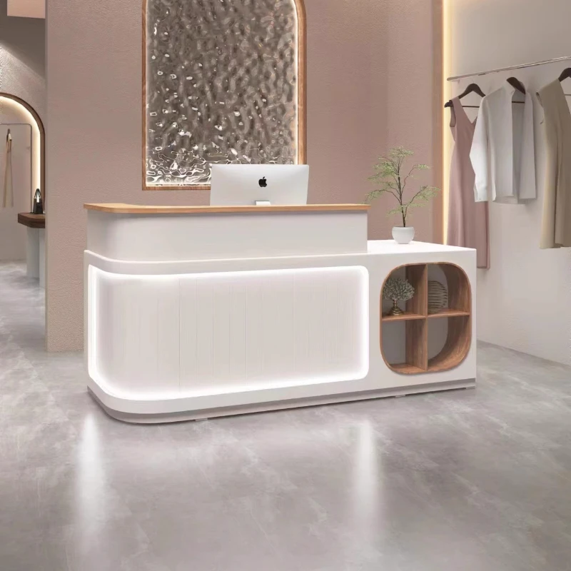 

Quality Drawers Reception Desks Elegant Service Curved Adult Reception Desks Light Luxury L Shaped Escrivaninha Office Furniture