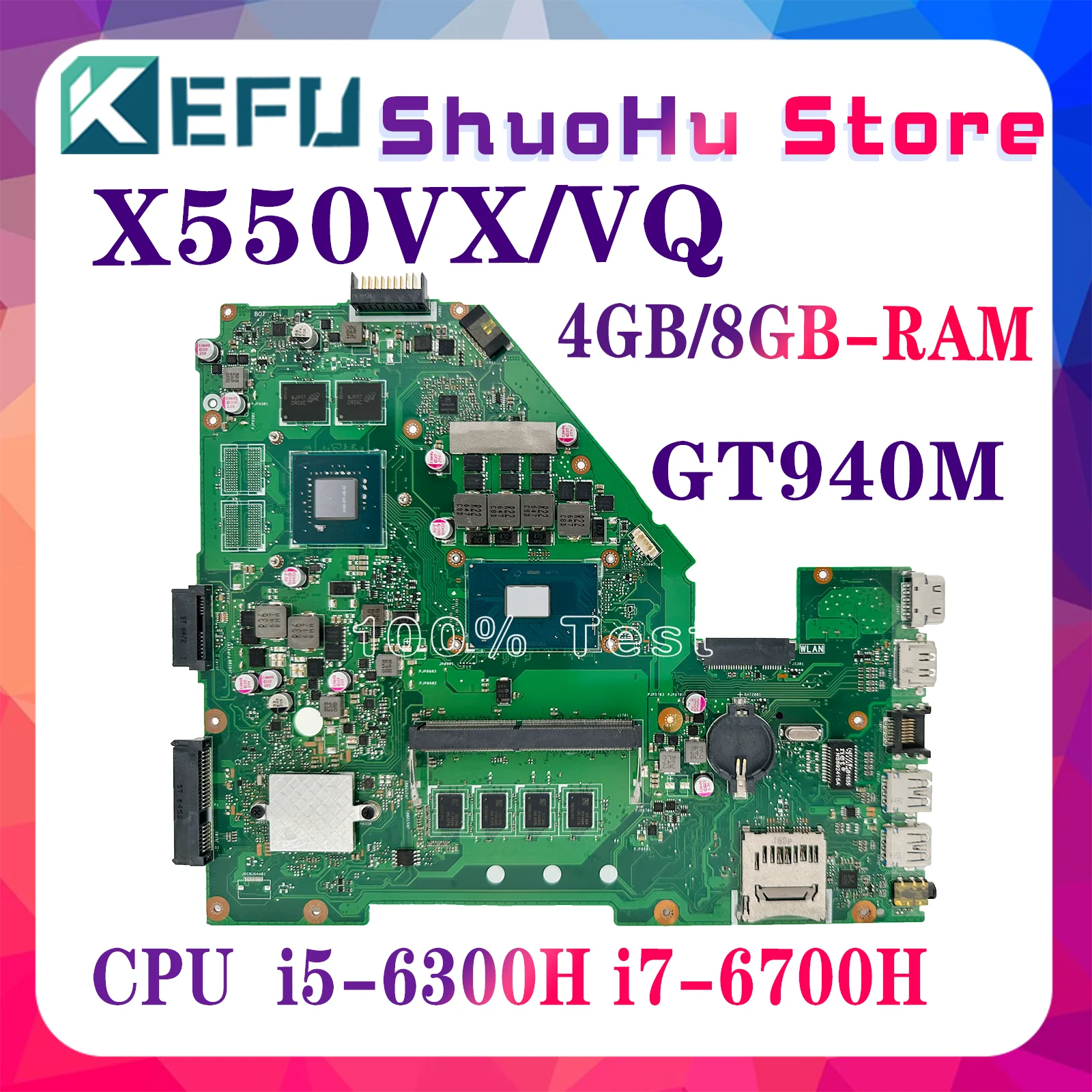 X550VX X550VXK Laptop Motherboard A550V W50V X550V X550VQ FH5900V Mainboard I5-6300H I7-6700HQ I7-7700HQ 8G/4G-RAM GT940 GTX950